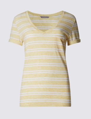 Double Stripe Textured T-Shirt with Linen